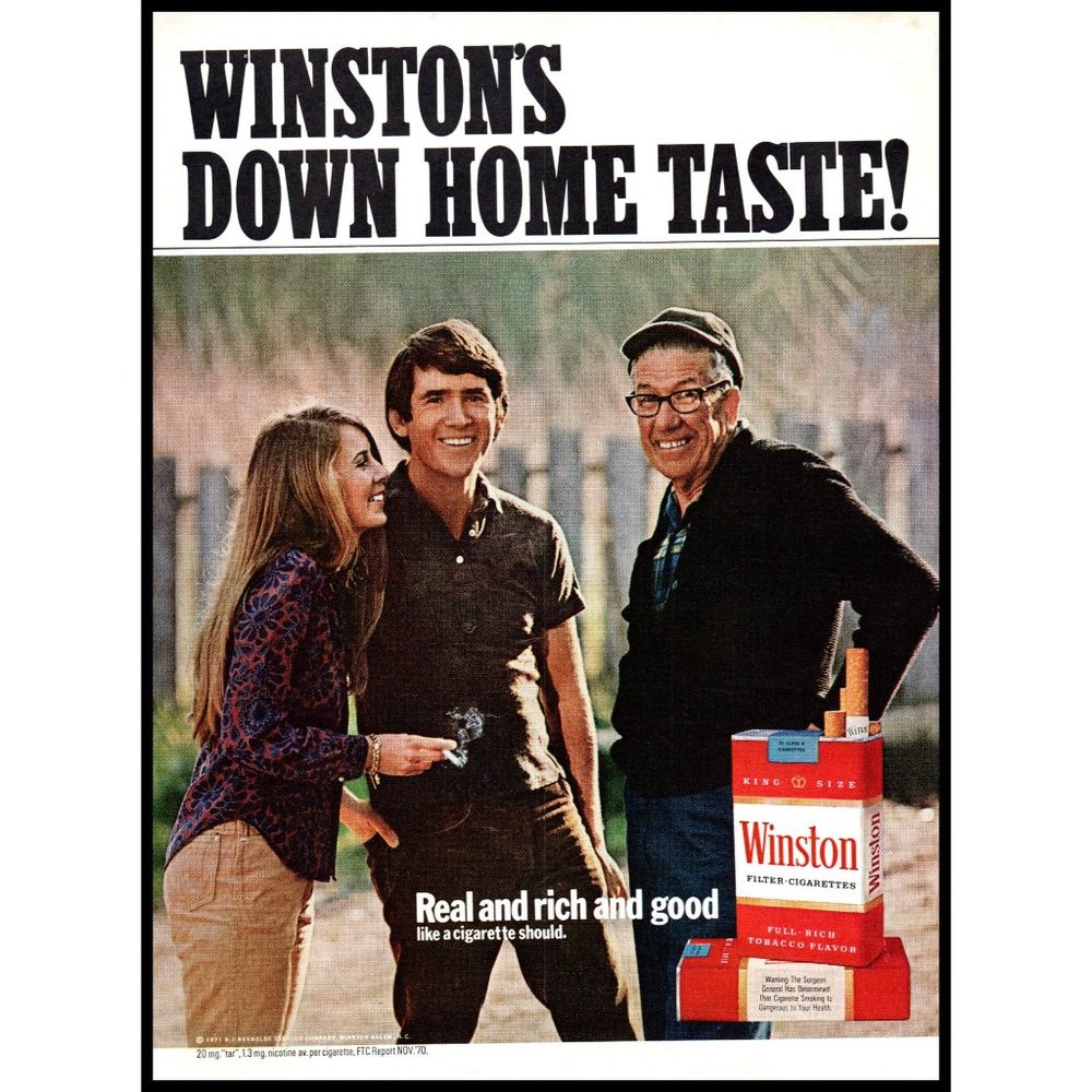 1971 Winston Cigarettes Vintage Print Ad Down Home Taste Floral Shirt Wall Art